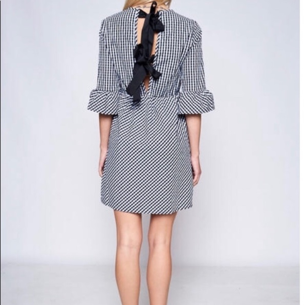 Black and White Check Tie Back Dress - Picture 3 of 6
